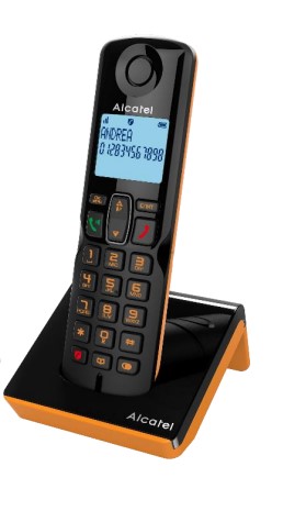 Teléfono inalámbrico Dect Alcatel S280, con manos libres y bloqueo de llamadas, negro y naranja